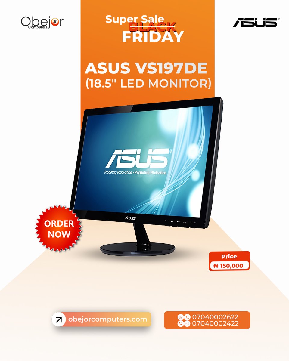 obejorcomputers's tweet image. 🔥 Black Friday is LIVE!
Grab the ASUS VS197DE Monitor for just ₦150,000 💻

Crisp display. Sleek design. Obejor quality.
Limited stock shop now 👉 obejorcomputers.com

#ObejorComputers #BlackFridayDeals #ASUSMonitor #TechSalesNigeria #ComputerVillage