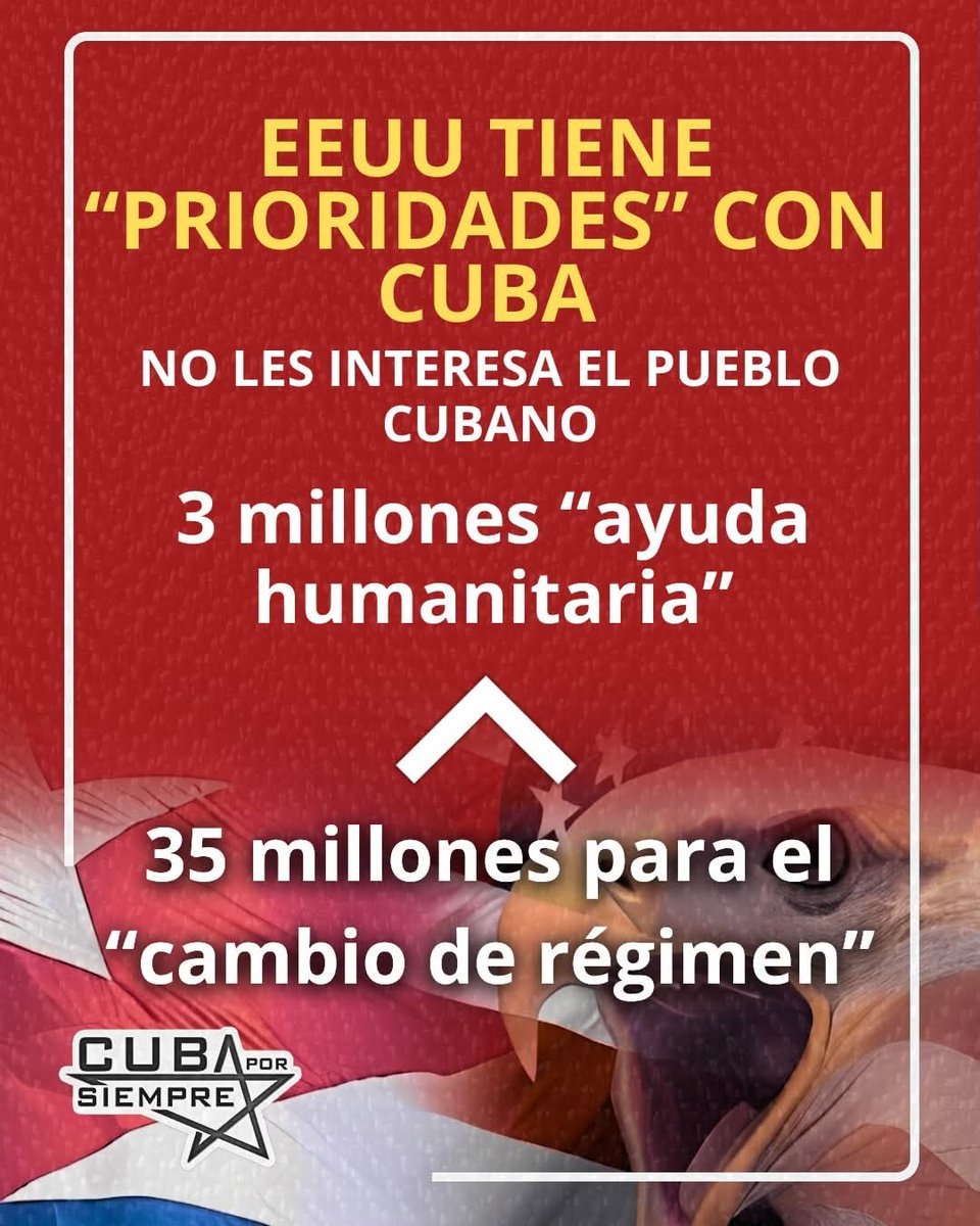 ⚠️Hay realidades que se explican por sí solas.

🇨🇺🆚🇺🇸Ser antiimperialista no es cuestión de adoctrinamiento, es tener presente que la prioridad del Imperio más poderoso del mundo, no está en salvar vidas, ni en proporcionar el bienestar de la gente.

#TumbaElBloqueo
#ValoresTeam