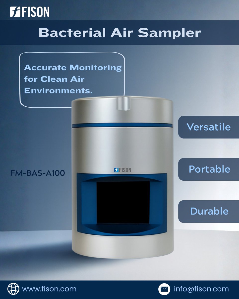 FisonLtd's tweet image. Fison Bacterial Air Sampler FM-BAS-A100 is a high performance device designed for monitoring and analysing airborne microbial contamination in various environments.

Mail: info@fison.com
Website: fison.com/bacterial-air-…

#fison #AirQualityMonitoring #MicrobialDetection