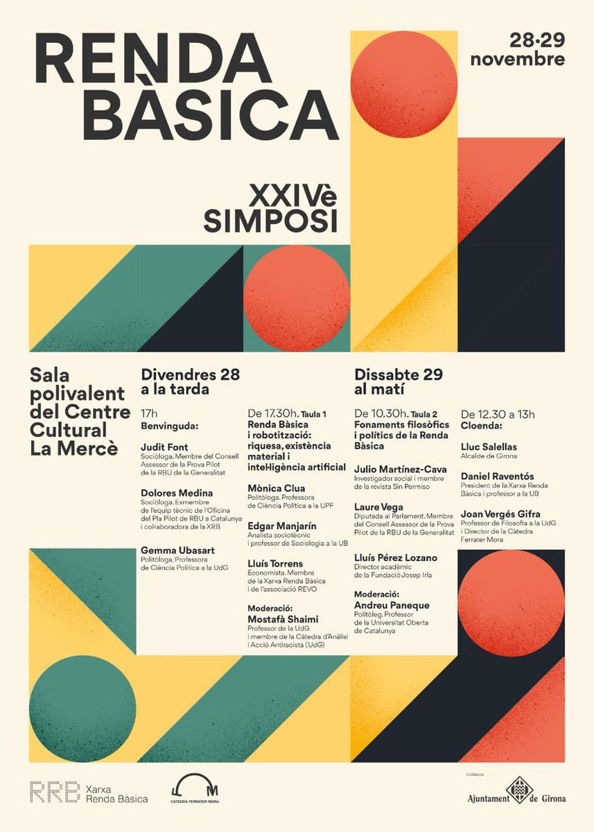 Llega el XXIV Simposio de Renta Básica, un espacio clave para pensar justicia social, derechos y futuro.

📅 28–29 de noviembre
📍 Girona, Sala Polivalente de La Mercè

¡Nos vemos allí! ✊✨