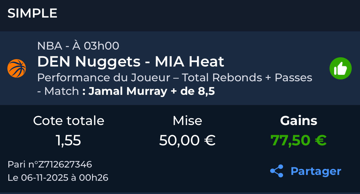 FastBreakTips's tweet image. #NBA 

Denver vs Heat : 

Murray over 8,5 rebonds/passes
@ 1,55 💰 2.5% ✅

Sacramento vs Golden State :
 
Kuminga over 22,5 pts
@ 1,85 💰 1.5% ✅

RT ♻️ /  Fav ❤️ pour me soutenir 
#TeamParieur #FastBreakTips