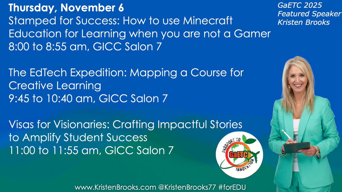 KristenBrooks77's tweet photo. Mid-conference momentum is real at #GaETC I am loving every minute of being a #FeaturedSpeaker this year and connecting with so many passionate educators from across our great state. Each conversation reminds me why this community is so special! #forEDU Free Hugs in Salon 7! https://t.co/Ofkufr5IQk