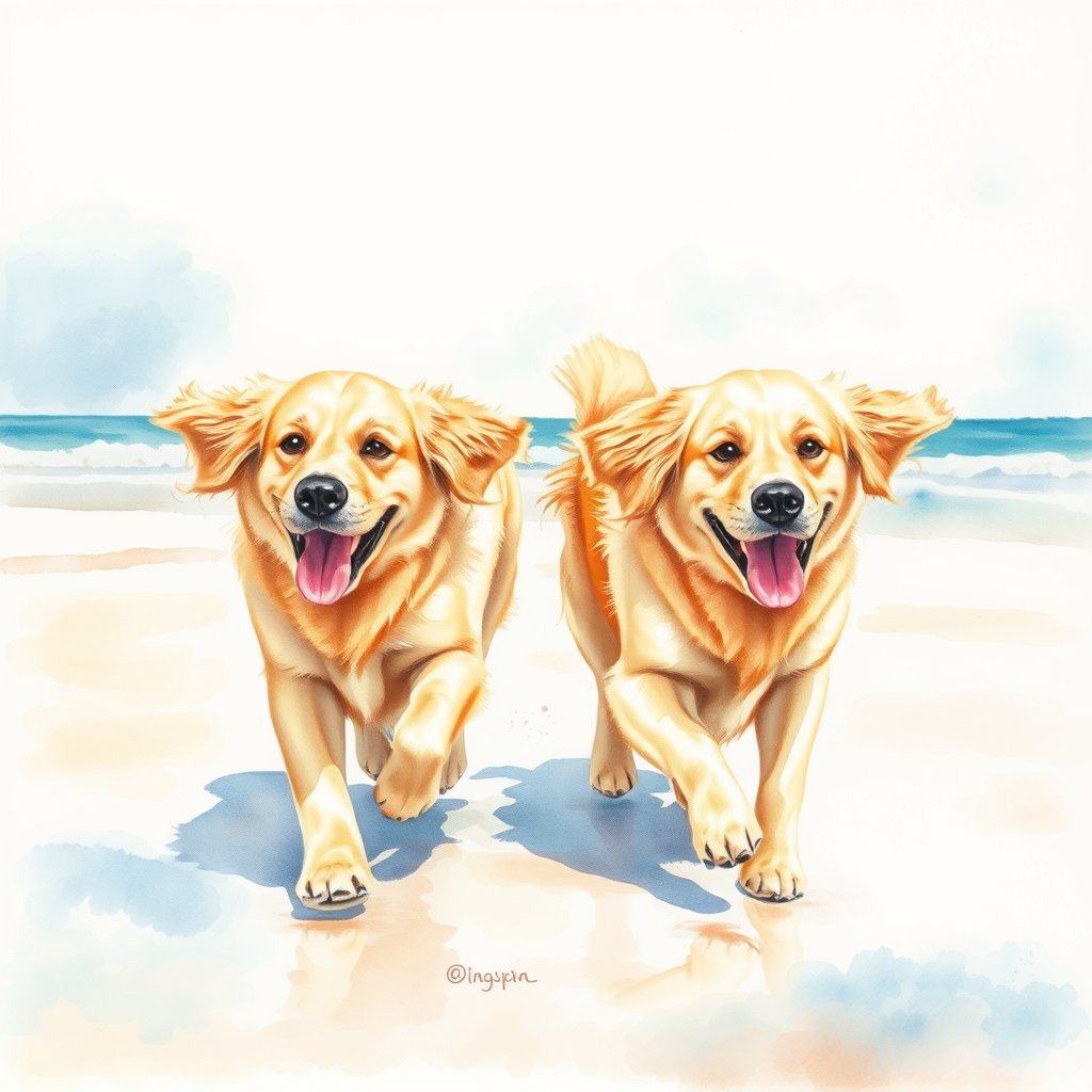 Joyful Golden Retrievers on the Beach – Watercolor Dog Art Print

watercolor dog painting, dog portrait art, pet illustration, dog wall art, animal watercolor, pet lover gift, mixed breed dog, cute dog bow tie, watercolor pet decor, dog lover home decor,
zazzle.com/joyful_golden_…