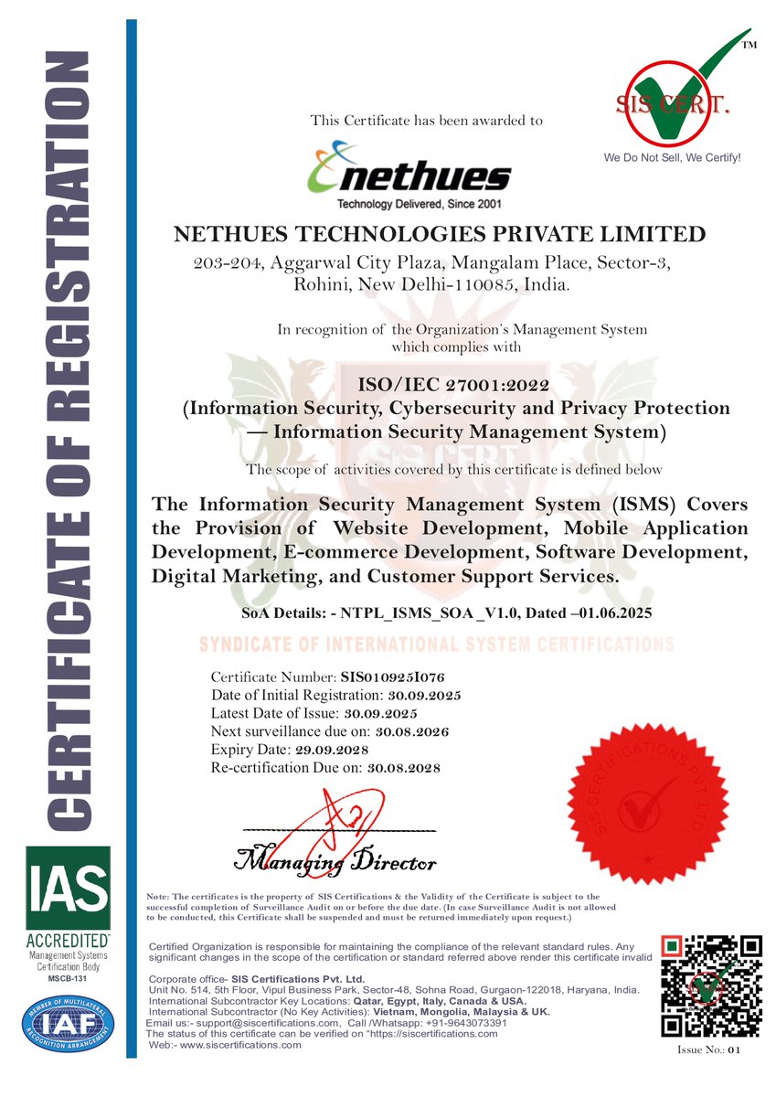 nethues's tweet image. Security you can count on.🙌
@nethues is now ISO/IEC 27001:2022 certified, setting a new benchmark for trust and transparency in everything we do.

#NethuesTechnologies #InformationSecurity #TechExcellence