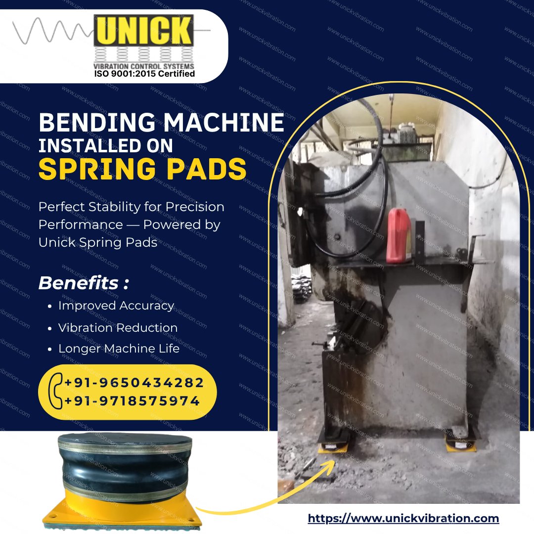 UnickVibration's tweet image. Get perfect stability &amp;amp; precision for your Bending Machine with Spring Pads!💪

✅ Improved Accuracy
✅ Reduced Vibration
✅ Longer Machine Life

Powered by Unick Vibration Control Systems

📞 +91-9650434282 | +91-9718575974
🔗 unickvibration.com/product/spring…
#UnickVibration #SpringPads
