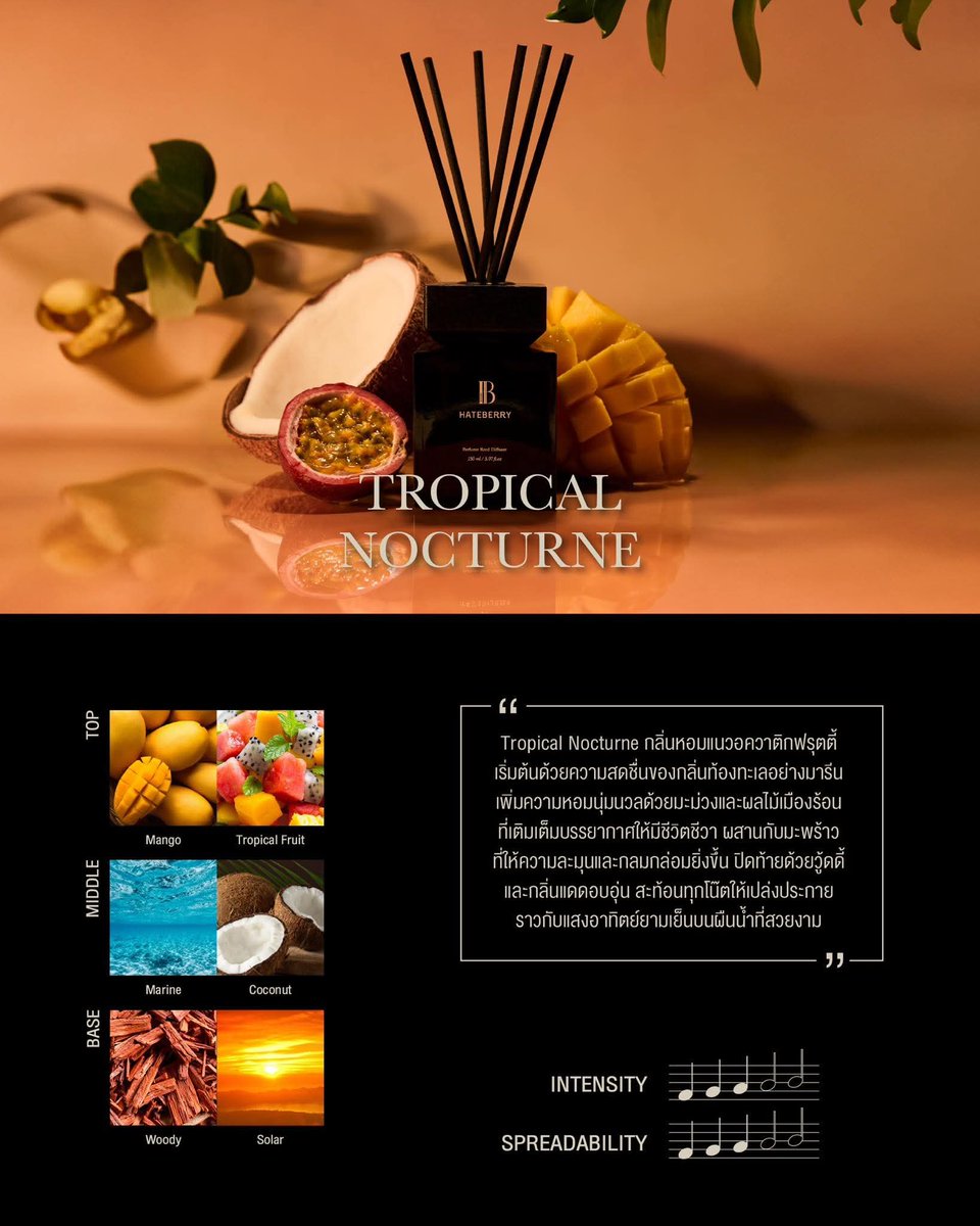 hateberryscent's tweet image. Level of Scent - Perfume Reed Diffuser
Tropical Nocturne 🌅
▪️ความเข้มข้น 3
▪️ความกระจาย 3

#PerfumeReedDiffuser #ก้านไม้หอมปรับอากาศ #TropicalNocturne #Hateberryscent