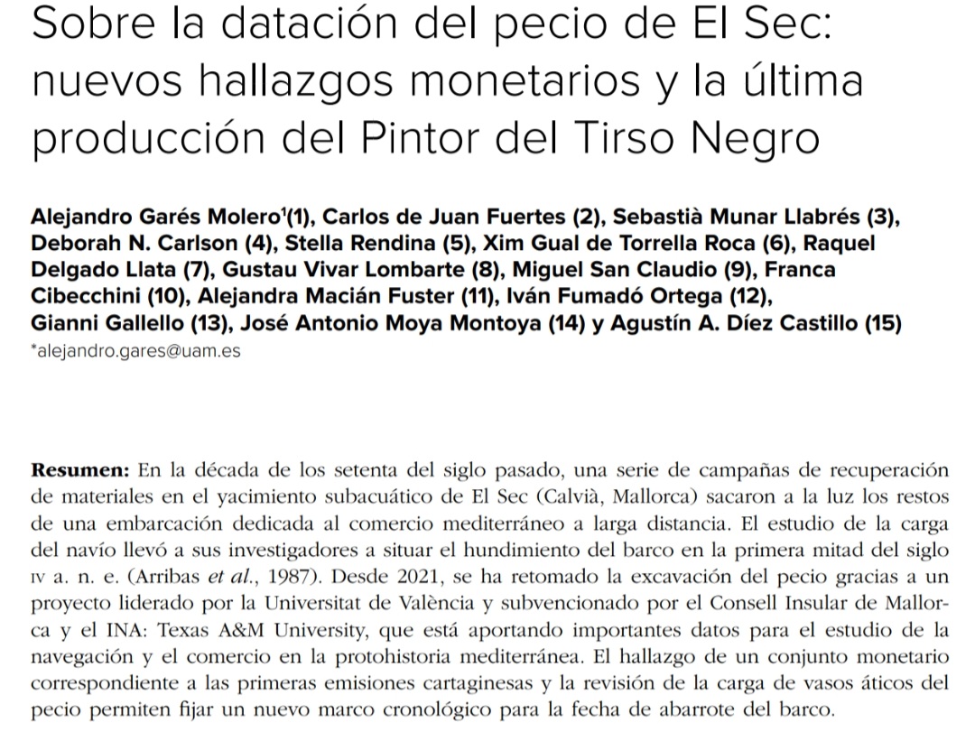 GaresAlejandro's tweet image. Nueva contribución sobre los últimos hallazgos del pecio de El Sec. 

Damos a conocer un conjunto monetario correspondiente a las primeras emisiones en bronce de Cartago y revaluamos la crono del yacimiento 😎🏺🪙

academia.edu/144821285/Sobr…