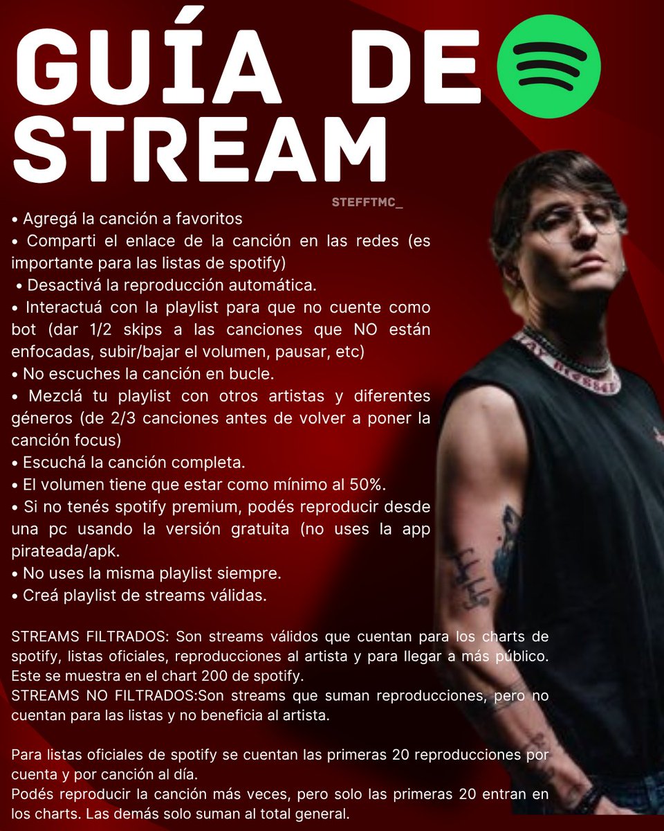 Por aquí les dejo una guía de como hacer stream correctamente en Spotify 🫶🤍
Espero les sirva 

#Dlejitos <a href="/christophervele/">Christopher Velez 🔺</a>