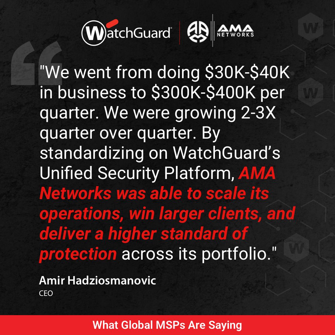 watchguard_tr's tweet photo. AMA Networks, WatchGuard Unified Security Platform®'u standartlaştırdıktan sonra, operasyonları sadeleşti, verimliliği arttı ve her müşterisine daha güçlü koruma sundu, bu sayede yıllık bazda %150 büyüme sağladı.

Nasıl başardıklarını öğrenin! → https://t.co/64Veeo2PaU https://t.co/7ApY9NHUZW