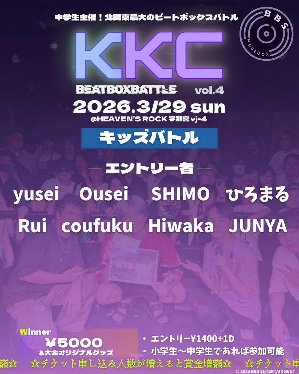 キッズバトルエントリープレイヤー公開！！
まだ1週間なのにもう半分集まって嬉しいです✨️そしてレベルが高いですね！キッズの皆さんは頑張ってくださいね！まだまだ受付中→forms.gle/kFT4kuSK886XEA…  #KKC宇都宮