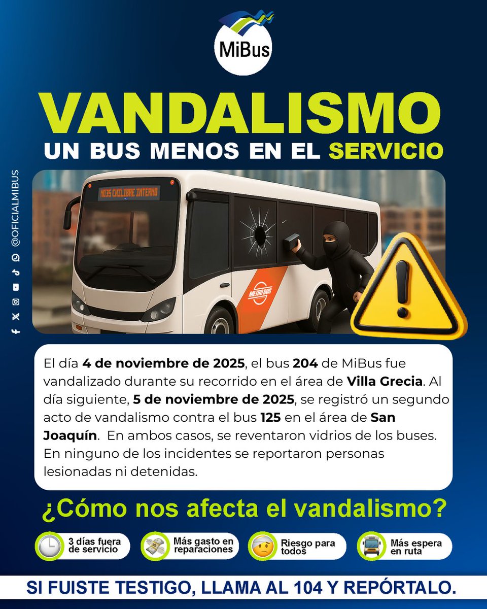 #Alerta #NuevoVandalismo #DosBusesMenos  Este tipo de actos vandálicos ponen en riesgo la vida de nuestros usuarios y del conductor. Cada vandalismo significa otro bus fuera de circulación🚫#CuidaTuBus <a href="/casafa47/">CarlosSanchezFabrega</a>