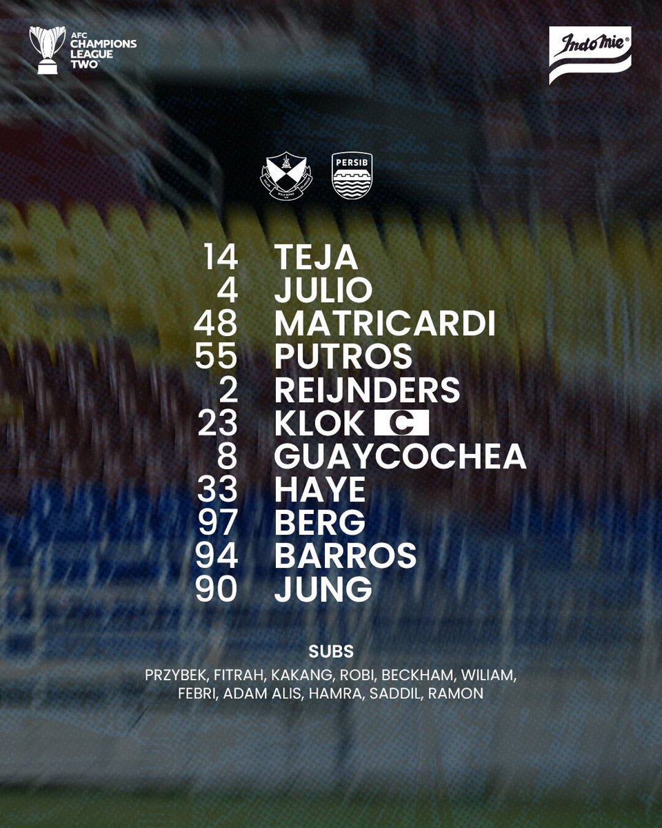 Starting XI #ACLTwo menghadapi Selangor FC malam hari ini.
Tunjukkan yang terbaik, bertarung untuk kemenangan! ⚔️✊

Presented by <a href="/indofood/">Indofood</a> 

#PERSIBDAY #WeArePERSIB #ACLTwo #SemangatBandungTaklukkanAsia