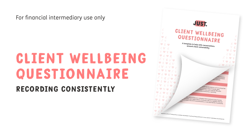 Just_Adviser's tweet image. For financial advisers only. Our Client wellbeing questionnaire is designed to help firms be consistent and avoid subjectivity when assessing and recording vulnerability. Try it out today.

Get it here:

ow.ly/AIAr50XlR9Q

#VulnerabilityMatters #JustVC…