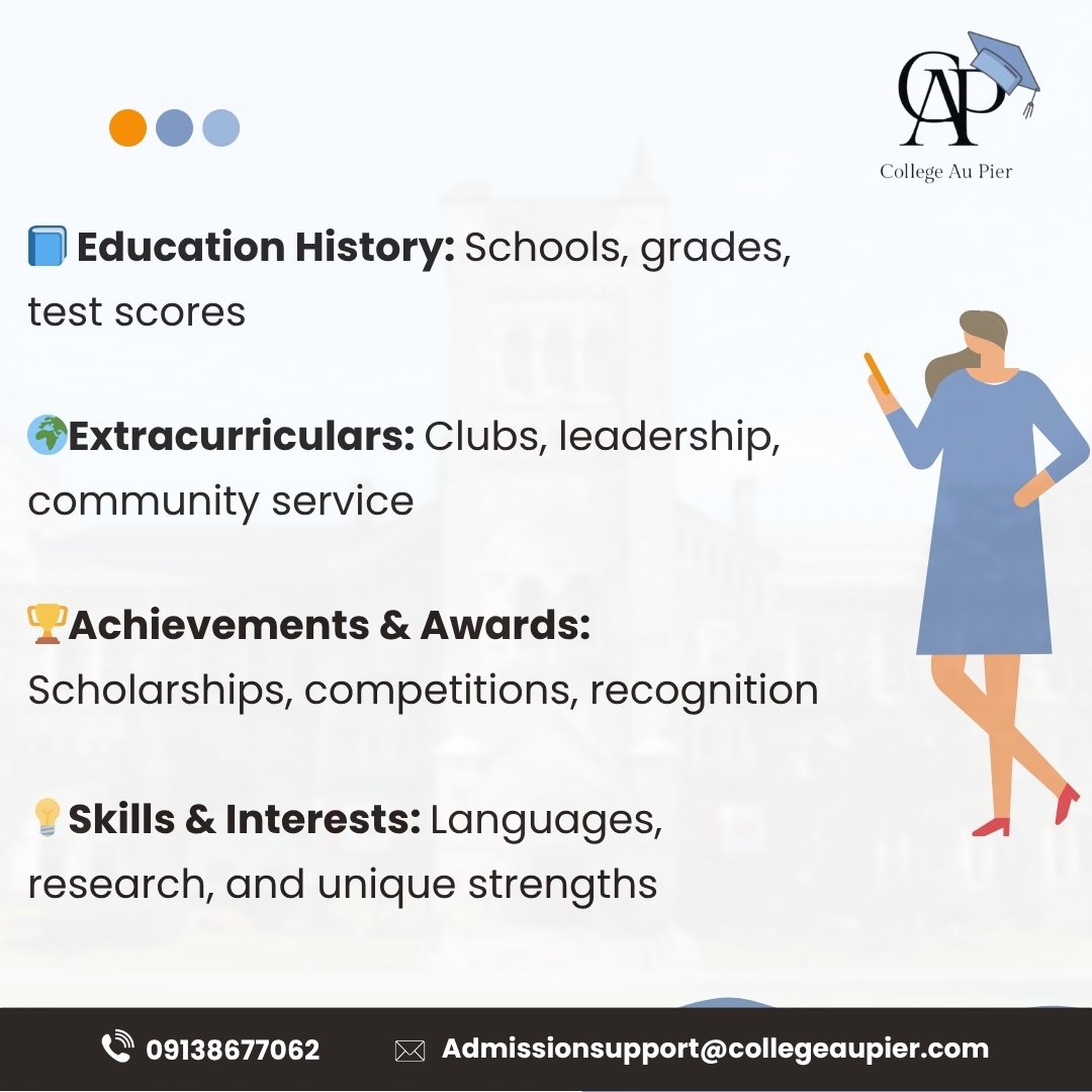 college_aupier's tweet image. 📑 Your academic CV isn’t just a list of grades — it’s your story on paper.
Show who you are beyond the classroom:
🎓 Education | 🏅 Achievements | 💬 Skills | 🌍 Activities
💡 Keep it clear, concise &amp;amp; goal-focused.
#AcademicCV #StudyAbroad #AdmissionsTips