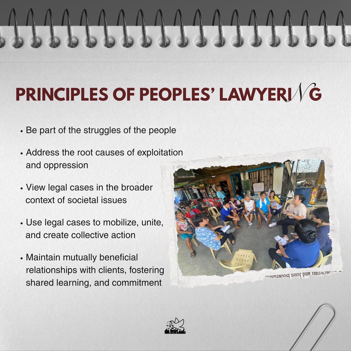 nupl_uplaw's tweet photo. Peoples' Lawyering means lawyering for the poor and marginalized — peasants, workers, fisherfolk, women, youth, migrants, and indigenous peoples.

It goes beyond litigation. It’s about advocacy, solidarity, and collective struggle.

#PeoplesLawyering #ServeThePeople https://t.co/nKb6sIFmgl