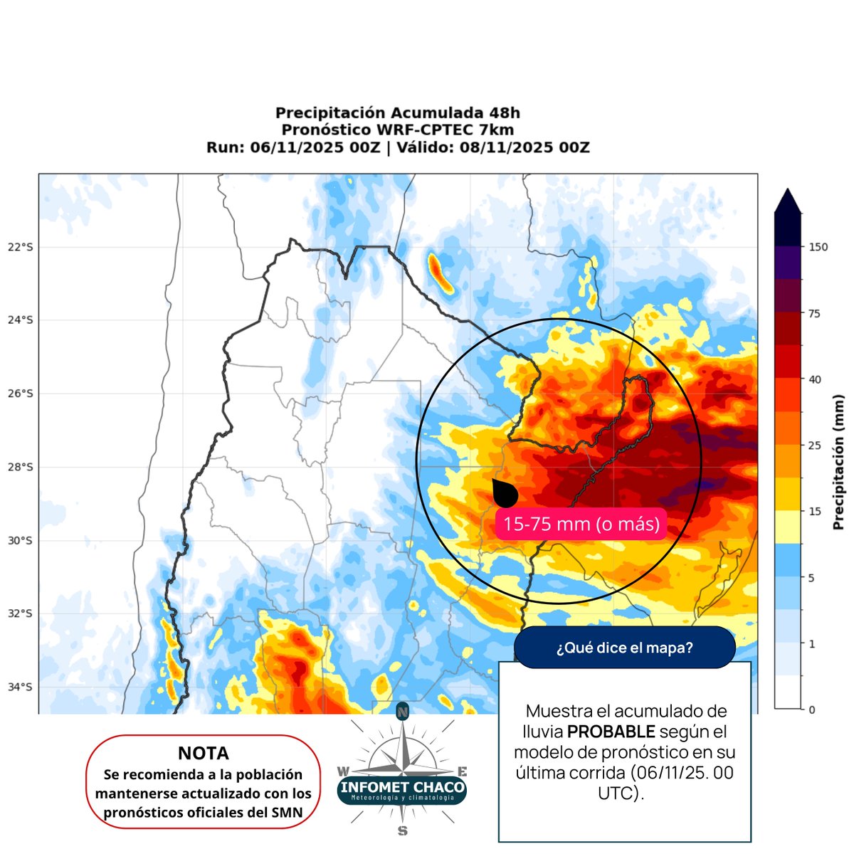 Buen jueves| Hoy esperamos condiciones inestables sobre el oeste del NEA. Jornada en general con cielo nublado o parcialmente nublado. Temperaturas máx: entre 27°C/30°C. 

Tiempo desmejorando hacia la noche. Viernes lluvias y tormentas, algunas fuertes. Rige alerta. ⚠️