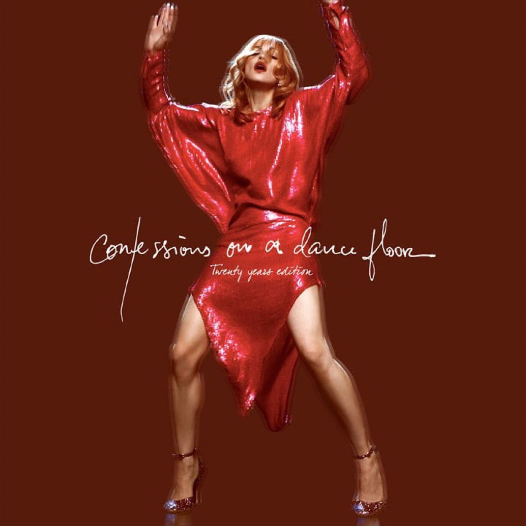 🚨 Carátula de Madonna para la edición conmemorativa del vigésimo aniversario de ‘Confessions on a Dance Floor’.

Por primera vez, ‘Fighting Spirit’ y ‘Super Pop’ figurarán en plataformas digitales. 

Su edición tendrá lugar mañana.