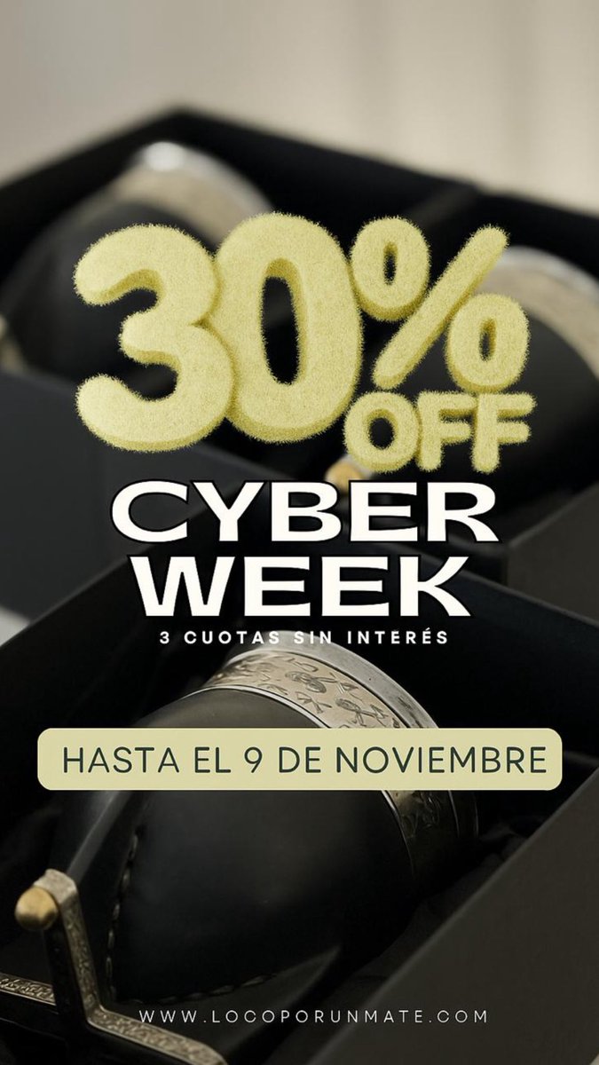 🤩 ¡EXTENDEMOS EL CYBER!

🤝🏻 Hasta el 9 de noviembre inclusive, 30% de DESCUENTO en TODA la tienda. Además, 3 cuotas sin interés.

🔥 ¡NO TE LO PODÉS PERDER! 

🧉 LocoPorUnMate.com 

#Mate #Mates #LocoPorUnMate