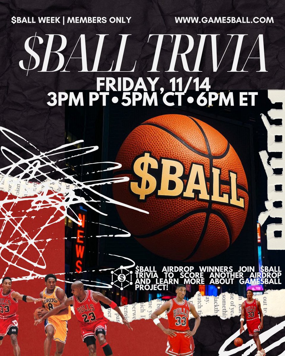 $BALL AIRDROP WINNERS join $BALL trivia panel 11/14 to compete &amp; score another <a href="/game5ball/">$BALL 🏀 GAME 5 BALL</a> airdrop 🏀🏆🚀

This #Ballweek event is hosted by me and <a href="/cfryeconsulting/">Frye Consulting Group - FCG</a> 🎙️

And, all members are welcomed! $BALL trivia is a fun way to celebrate $BALL listing on <a href="/CoinstoreExc/">Coinstore</a> &amp; expansion