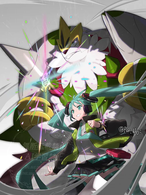 このポケミクのMZ初音ミクカッコよすぎるからメガブリガロンとの絵を描きました #ポケモンZA #ポケモンレジェンズZA #PokemonLegendsZA