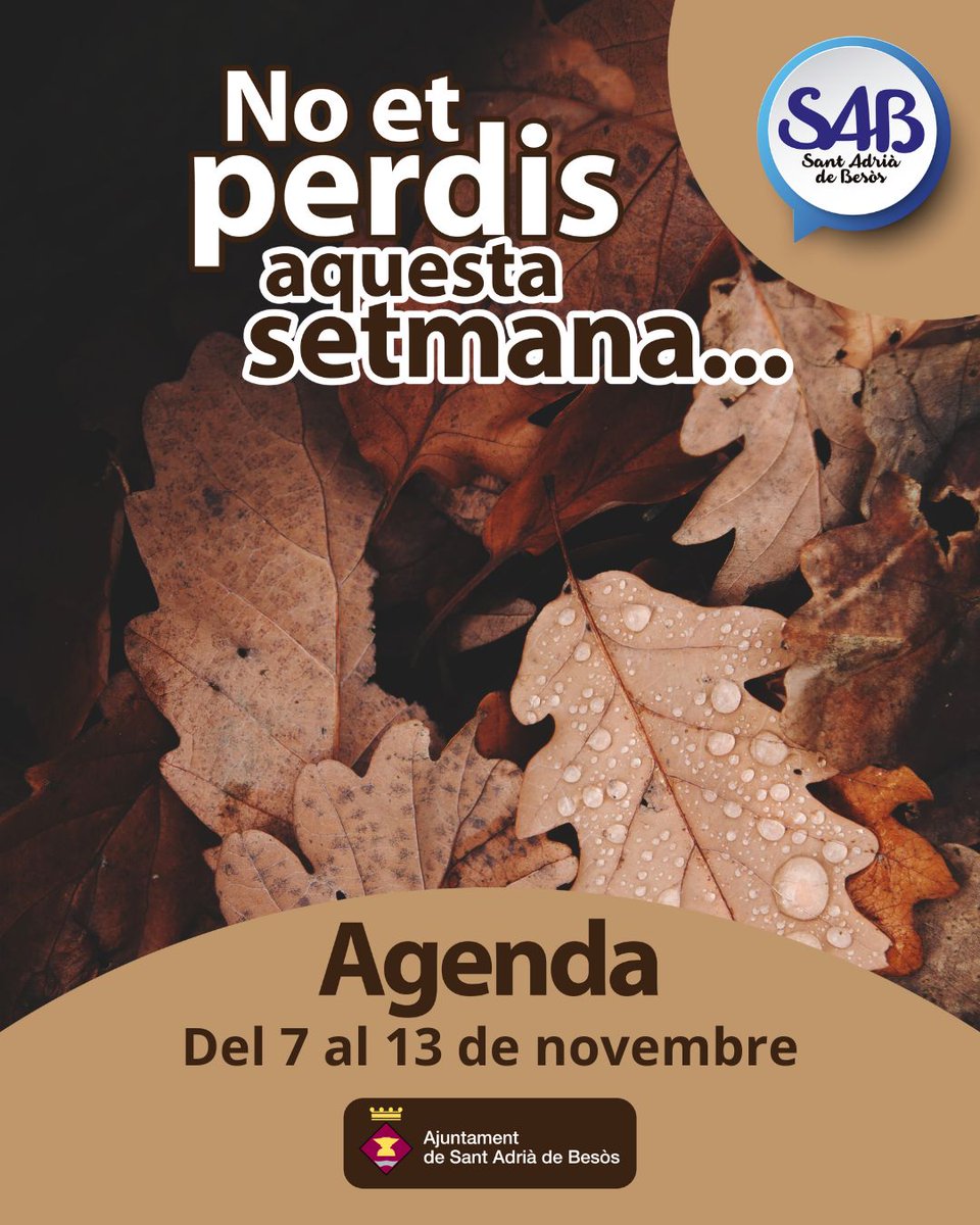 📅 Agenda del 7 al 13 de novembre
Tallers, cinema, música, activitats familiars i molt més per gaudir d’aquesta setmana a #SAB! 🎭🎶🌿

Consulta totes les activitats 👉 cutt.ly/etqebN16

#comunicacioSAB #agensaSAB