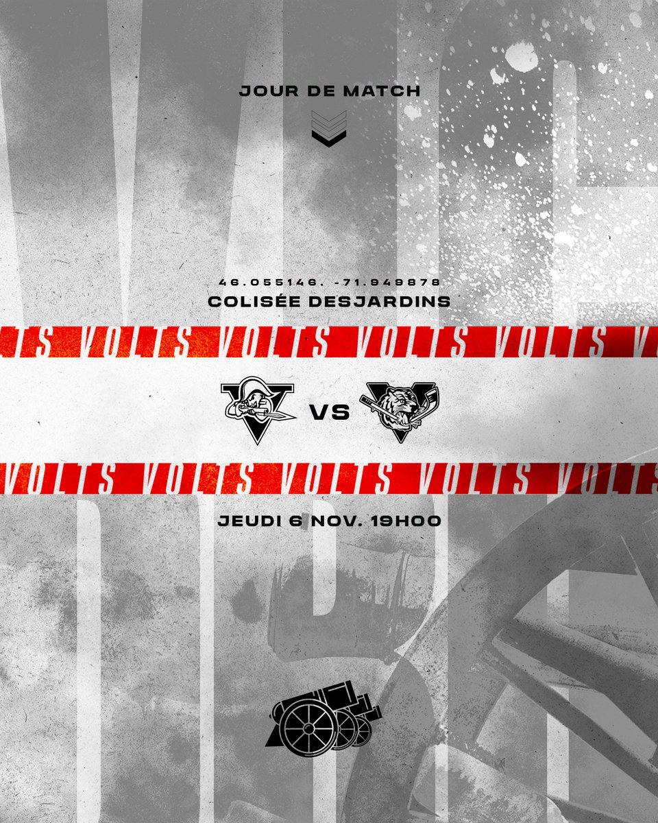 𝗝𝗼𝘂𝗿 𝗱𝗲 𝗺𝗮𝘁𝗰𝗵! 🗓

Jeudi soir contre nos rivaux 122, en quête d'une 6e d'affilée!

🆚 <a href="/TigresVicto/">Tigres de Victoriaville</a> 
📍 Colisée Desjardins
⏰ 19h00
🖥 flosports.link/4lNxYpm

<a href="/FloHockey/">FloHockey</a> | #GoVolts
