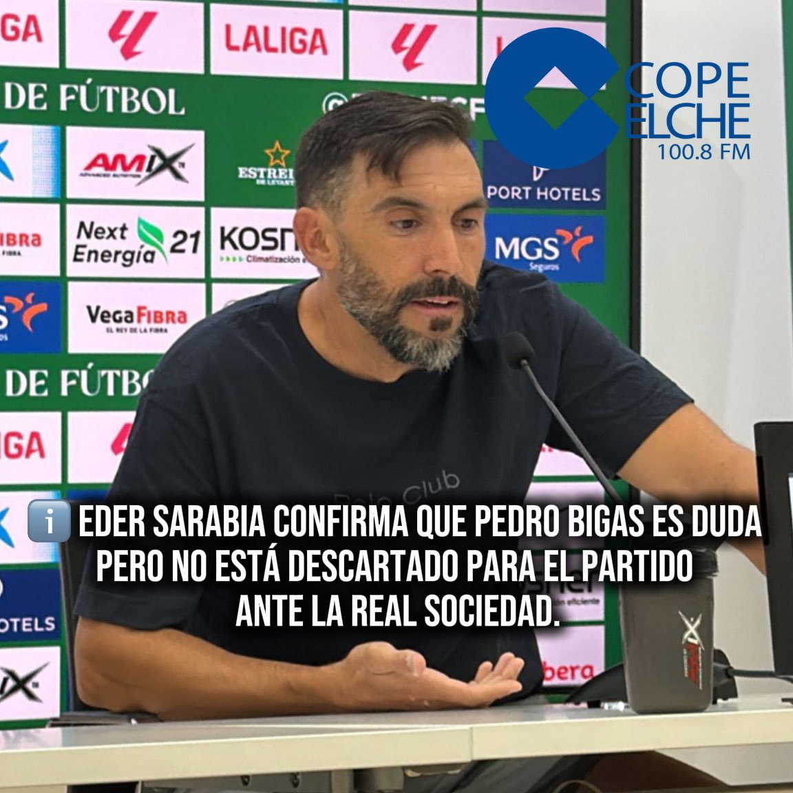 ℹ️ Eder Sarabia confirma en rueda de prensa que Pedro Bigas es duda pero NO ESTÁ DESCARTADO para el partido ante la Real Sociedad.

#ElcheCF #LaLiga