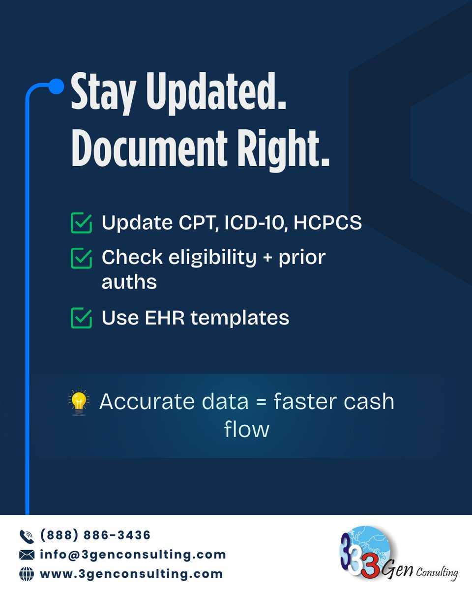 3gen_consulting's tweet image. Billing errors cost U.S. providers billions — and most are preventable. 💸

From outdated codes to missed checks, small mistakes cause big denials.

See 7 best practices to stay compliant &amp;amp; get paid faster 👉 bit.ly/4nFhtvy

#MedicalBilling #MedicalCoding #3GenConsulting
