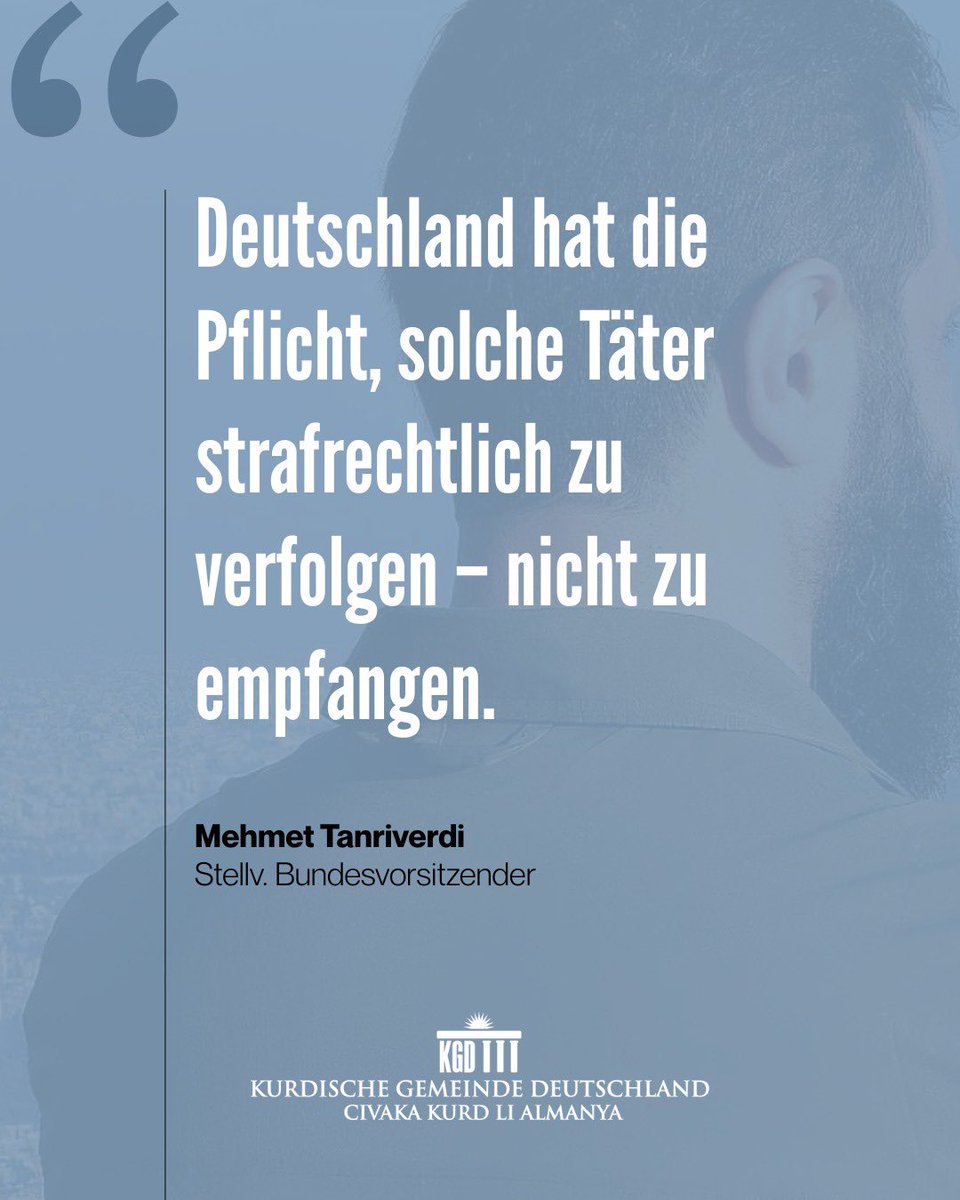 Der stellvertretende Vorsitzende der KGD, <a href="/MemoTanriverdi/">Mehmet Tanriverdi ☀️</a>, hat heute beim Generalbundesanwalt in Karlsruhe Strafanzeige gegen Ahmed al-Shara („Abu Muhammad al-Jolani“) wegen Völkermord, Verbrechen gegen die Menschlichkeit, Kriegsverbrechen und der Zugehörigkeit zu einer