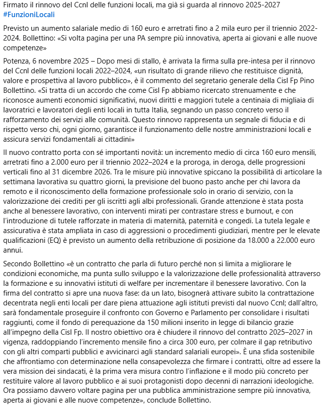 cislFPbas's tweet photo. Firmato il rinnovo del Ccnl delle funzioni locali, ma già si guarda al rinnovo 2025-2027 #FunzioniLocali
Bollettino: «Si volta pagina per una PA sempre più innovativa, aperta ai giovani e alle nuove competenze» https://t.co/KLahYqu2P0