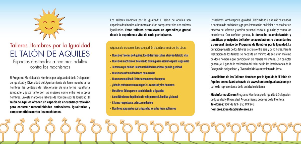 🔵 Talleres El Talón de Aquiles destinados a hombres adultos contra los machismos.

Un espacio de encuentro y reflexión para construir masculinidades antisexistas, igualitarias y comprometidas.

+INFO hombresigualdad.com

#hombresporlaigualdad
#jerezciudaddelaigualdad