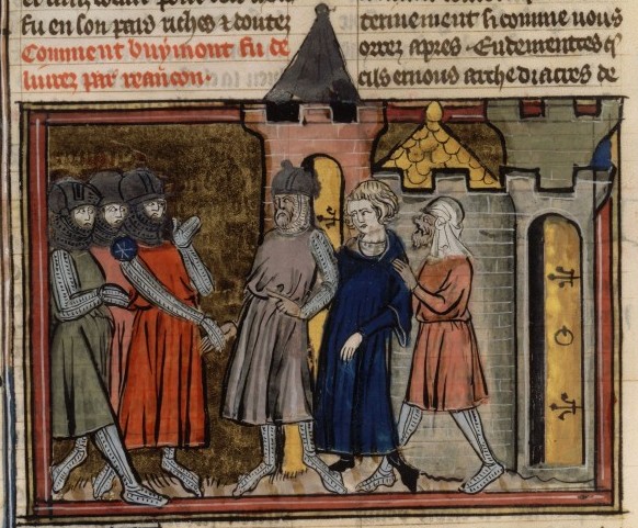 Description of Bohemond of Taranto hearing about the beginning of the First Crusade;

"In the meantime the mighty Bohemond, during his siege of Amalfi, heard that a great number of Franks had come, and he soon learned how they planned to seize the way to the Holy Sepulchre from