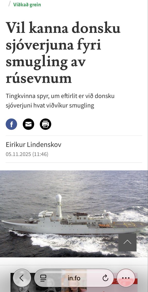 Den er helt galt på Færøerne ! #dkpol 

“Lagtingspolitiker spørger, om der er kontrol med det danske søværn i forhold til smugling
Det er Annika Olsen, medlem af Lagtinget for Tjóðveldi, der har stillet Ruth Vang, landsstyreskvinde i finanssager, et § 52a-spørgsmål om kontrol med