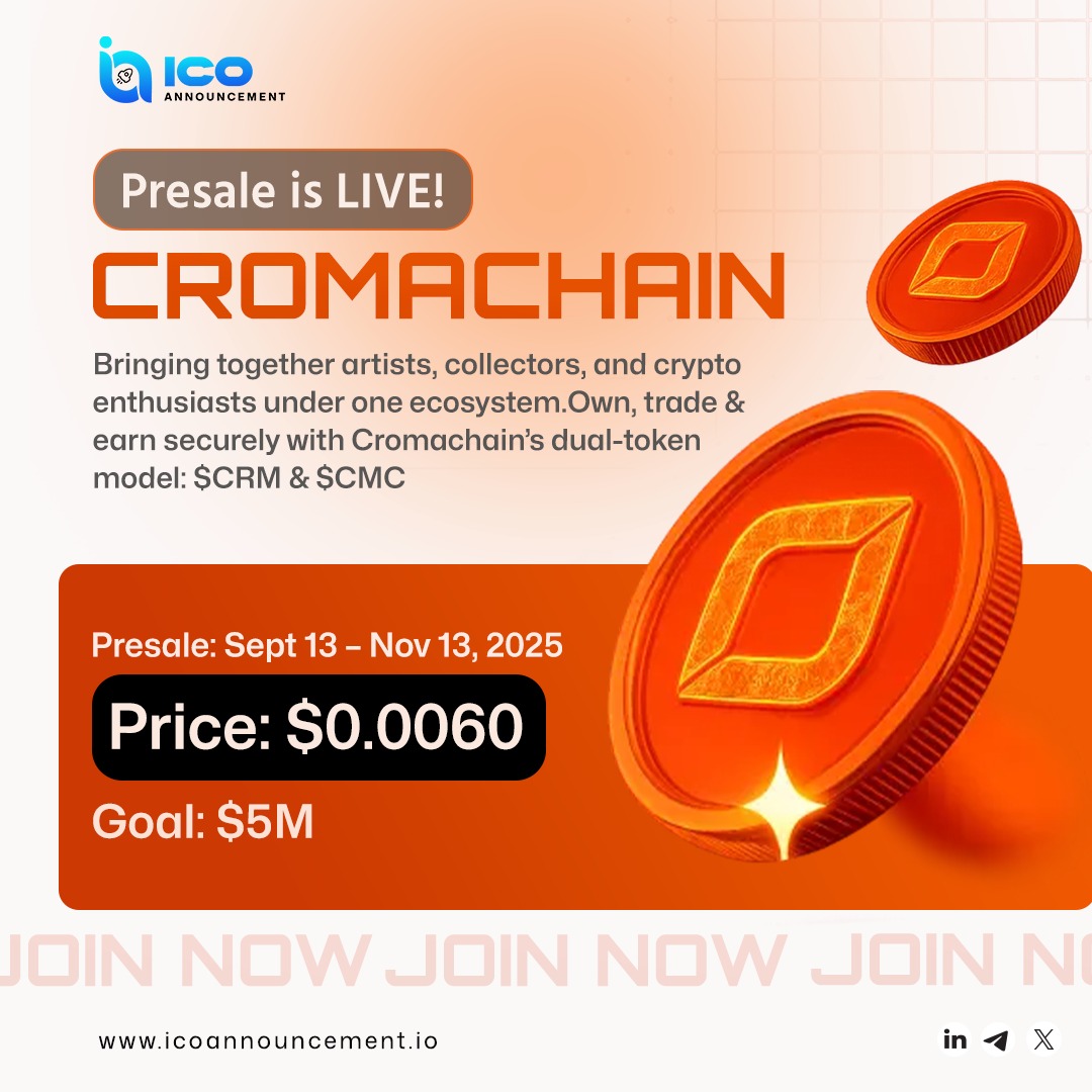 The Cromachain $CRM Presale is LIVE! Unite art, crypto & rewards in one  powerful ecosystem - own, trade & earn today! Explore More:  https://t.co/3aDW58Lqdw #Cromachain #CRM #CryptoPresale #CMC #Web3Art  #NFTCommunity #CryptoNews #BlockchainEcosystem #
