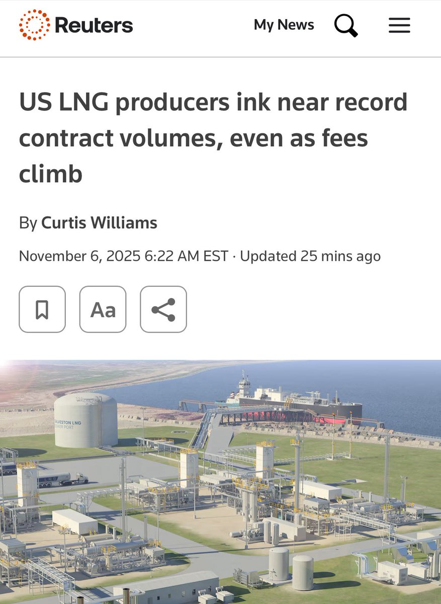 meatbagcapital's tweet photo. “Venture Global, considered a low-cost supplier, is charging $2.30 per million British thermal unit (mmBtu) for liquefaction in new contracts. The fee is higher than the $1.75 per mmBtu it charged for LNG out of Calcasieu Pass when that facility first contracted sales, two people with knowledge of its pricing told Reuters.”