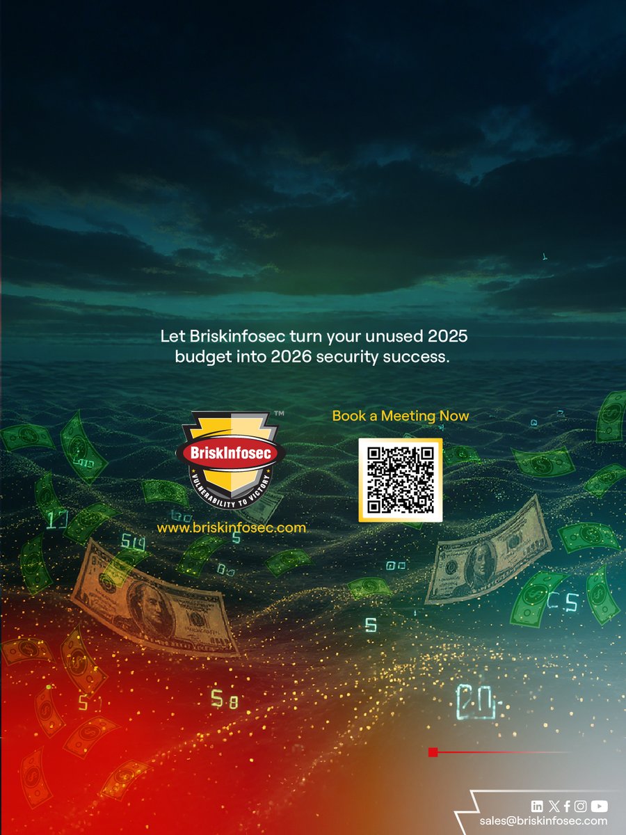 briskinfosec's tweet image. It’s December. The budget clock is ticking. ⏰
You can let it vanish — or turn it into defense that lasts.

Spend smart. Strengthen faster.

#CyberSecurity #CybersecurityAwareness #Q4 #Budget #Infosecurity #CISO #CTO #InformationTechnology #USA #Canada