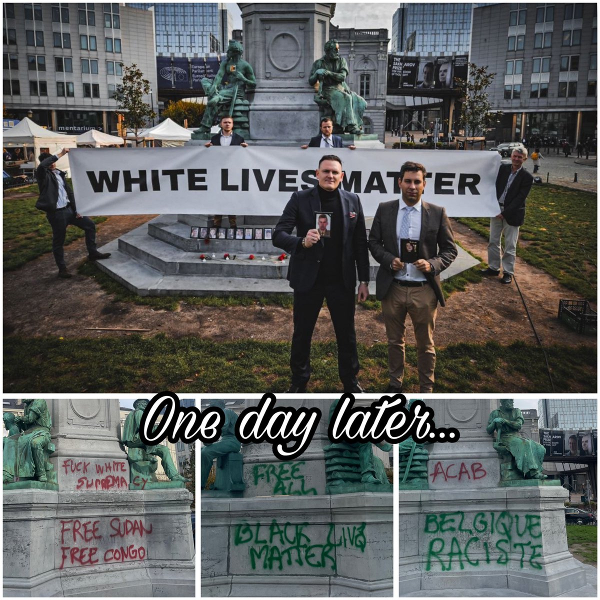 White Lives Matter! – Offensichtlich haben sich bestimmte Gruppen von dieser simplen Botschaft dermaßen getriggert gefühlt, dass sie ihrer Verachtung für europäisches Leben im Vandalismus freien Lauf ließen.

Nur einen Tag nach unserer Gedenk-Aktion finden wir das Denkmal