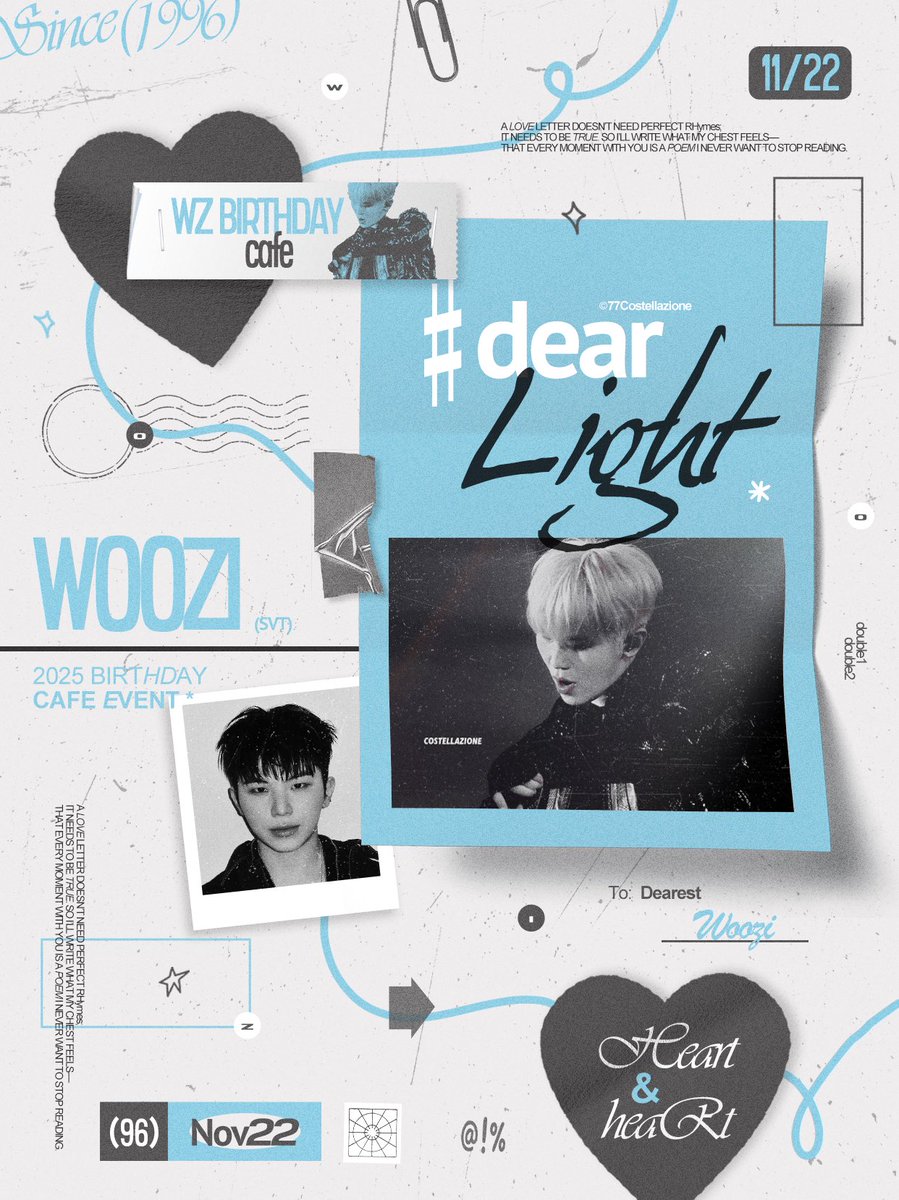 77Costellazione's tweet photo. 𝘿𝙚𝙖𝙧  𝙇𝙞𝙜𝙝𝙩 ☼

       ✦ 2025 Woozi birthday event ✦

🏠：🇰🇷 @cafe_iyiki 
홍대입구역 7번 출구에서 도보 5분 거리에 위치한 저희 <카페 이이키> https://t.co/st4OiZVzCu