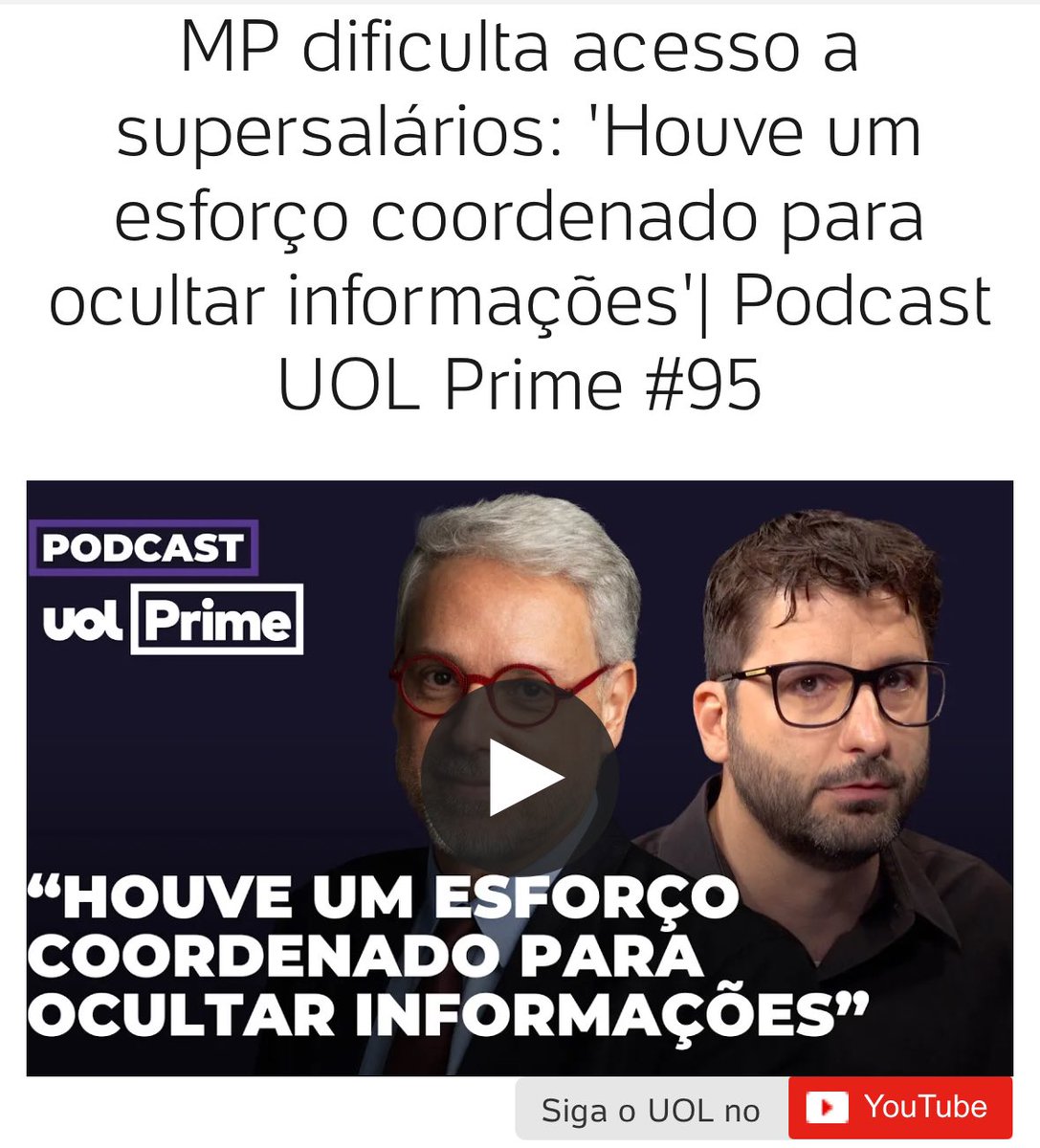 Aquele Ministério Público da CF 88 não existe mais.  Faz tempo.

MP dificulta acesso a supersalários: 'Houve um esforço coordenado para ocultar informações'

noticias.uol.com.br/videos/2025/11…