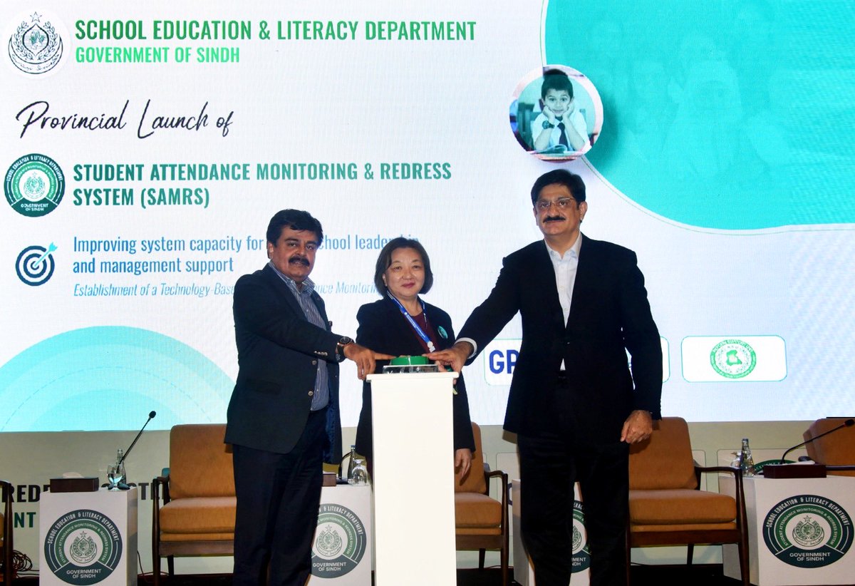 asimkhattakpsf's tweet photo. Sindh CM @MuradAliShahPPP, Education Minister @sardarshah1 & World Bank Country Director Ms. Bolormaa Amgaabazar launched the #SAMRS Pakistan’s first digital platform linking attendance, infrastructure, teacher performance & learning outcomes. https://t.co/aycFvVOeiR