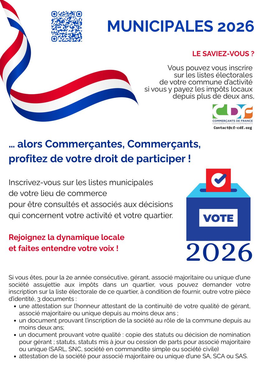 🗳️Commerçants, inscrivez-vous sur les listes électorales de Paris !
Avec 3.400 commerces, le 8e possède la plus forte densité.
Grâce à la réforme du mode de scrutin portée par <a href="/SylvainMaillard/">Sylvain Maillard</a>, le vote des habitants du 8e comptera enfin pour élire le maire de Paris.
Voir lien ⤵️