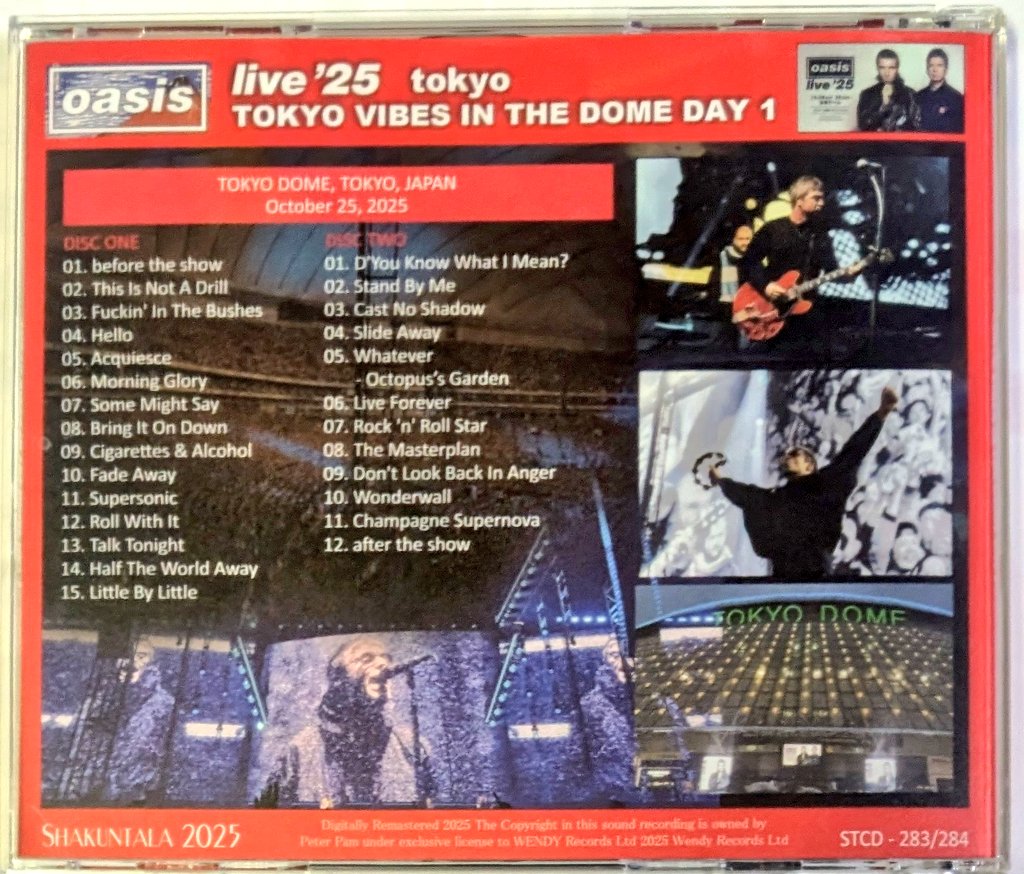 oasis『TOKYO VIBES IN THE DOME DAY 1』(2025/10/25 東京ドーム, 2CD