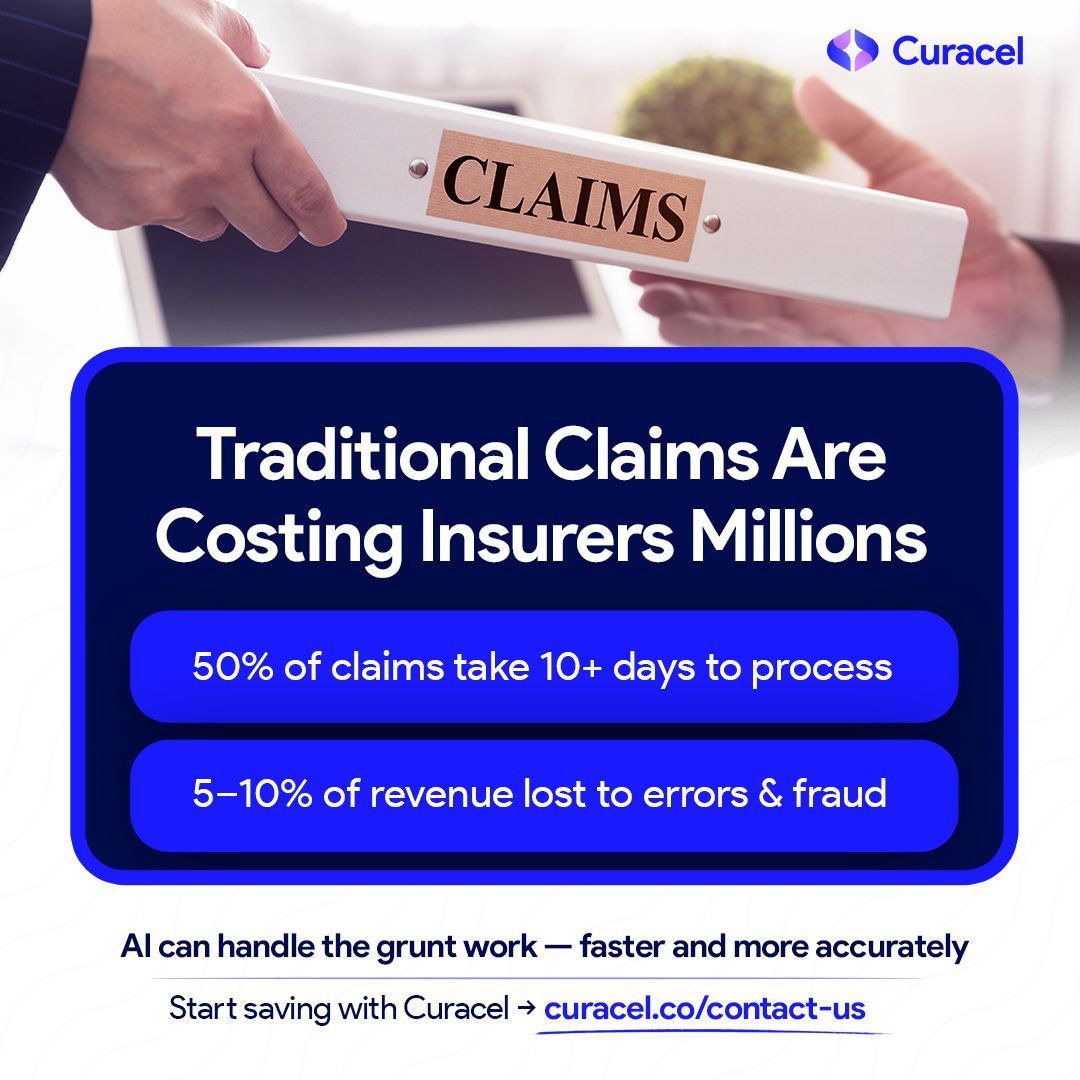⏳ 50% of claims take 10+ days.

💸 5–10% of revenue lost to fraud.

AI fixes that.

Automate claims, reduce errors, and save time.

👉 Start with Curacel: curacel.co/contact-us
#AIinInsurance #ClaimsAutomation