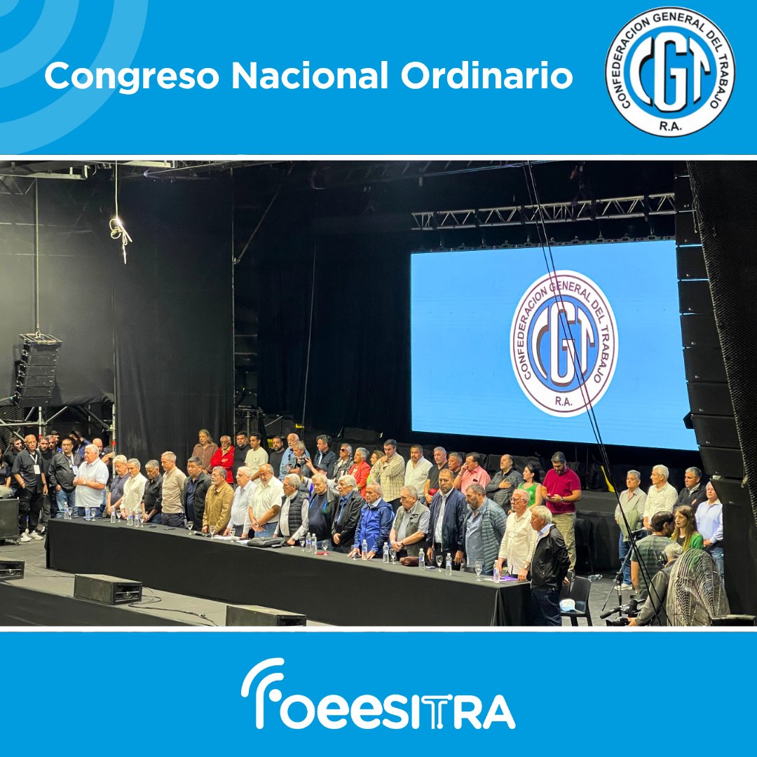 foeesitra's tweet photo. ☑️ La CGT renovó su conducción nacional.

En el marco del Congreso Nacional Ordinario de la Central Obrera y con amplio respaldo de los gremios, este 5 de noviembre, en el estadio de Obras Sanitarias de CABA, se decidió por amplia mayoría continuar con una conducción colegiada.

El nuevo triunvirato electo está integrado por:
🔹 Jorge Sola (Seguro)
🔹 Cristian Jerónimo (Vidrio)
🔹 Octavio Argüello (Camioneros)

La FOEESITRA participó activamente de este proceso democrático que reafirma la unidad de los Trabajadores y Trabajadoras, y la defensa de los derechos laborales en todo el país.

Nuestra Federación felicita y acompaña a esta nueva Conducción, y en especial al compañero Cristian Jéronimo con quien nos une un lazo de confraternidad sindical, y le desea el mayor de los éxitos en este nuevo desafío que le toca afrontar, en este escenario hostil que plantea el gobierno para todo el movimiento obrero. 
Más unidos, organizados y solidarios que nunca! 

#CGT #UnidadSindical #movimientoobrero #foeesitra