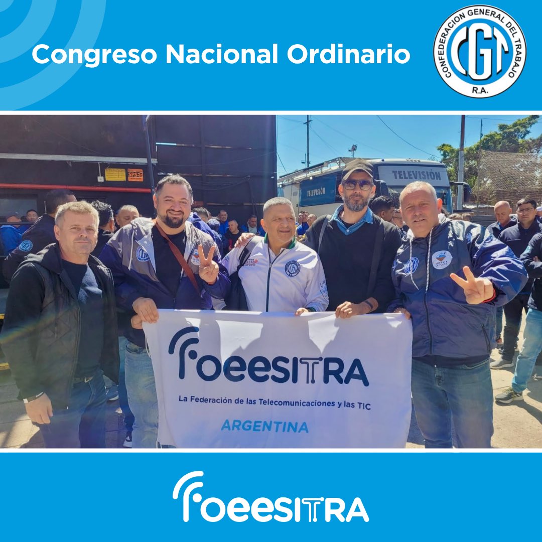 foeesitra's tweet photo. ☑️ La CGT renovó su conducción nacional.

En el marco del Congreso Nacional Ordinario de la Central Obrera y con amplio respaldo de los gremios, este 5 de noviembre, en el estadio de Obras Sanitarias de CABA, se decidió por amplia mayoría continuar con una conducción colegiada.

El nuevo triunvirato electo está integrado por:
🔹 Jorge Sola (Seguro)
🔹 Cristian Jerónimo (Vidrio)
🔹 Octavio Argüello (Camioneros)

La FOEESITRA participó activamente de este proceso democrático que reafirma la unidad de los Trabajadores y Trabajadoras, y la defensa de los derechos laborales en todo el país.

Nuestra Federación felicita y acompaña a esta nueva Conducción, y en especial al compañero Cristian Jéronimo con quien nos une un lazo de confraternidad sindical, y le desea el mayor de los éxitos en este nuevo desafío que le toca afrontar, en este escenario hostil que plantea el gobierno para todo el movimiento obrero. 
Más unidos, organizados y solidarios que nunca! 

#CGT #UnidadSindical #movimientoobrero #foeesitra