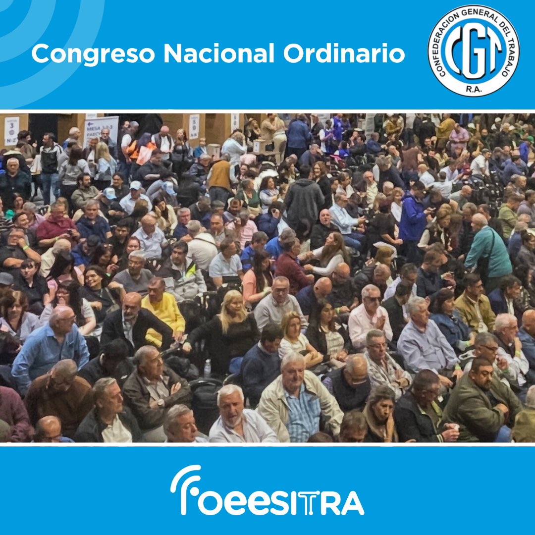 foeesitra's tweet photo. ☑️ La CGT renovó su conducción nacional.

En el marco del Congreso Nacional Ordinario de la Central Obrera y con amplio respaldo de los gremios, este 5 de noviembre, en el estadio de Obras Sanitarias de CABA, se decidió por amplia mayoría continuar con una conducción colegiada.

El nuevo triunvirato electo está integrado por:
🔹 Jorge Sola (Seguro)
🔹 Cristian Jerónimo (Vidrio)
🔹 Octavio Argüello (Camioneros)

La FOEESITRA participó activamente de este proceso democrático que reafirma la unidad de los Trabajadores y Trabajadoras, y la defensa de los derechos laborales en todo el país.

Nuestra Federación felicita y acompaña a esta nueva Conducción, y en especial al compañero Cristian Jéronimo con quien nos une un lazo de confraternidad sindical, y le desea el mayor de los éxitos en este nuevo desafío que le toca afrontar, en este escenario hostil que plantea el gobierno para todo el movimiento obrero. 
Más unidos, organizados y solidarios que nunca! 

#CGT #UnidadSindical #movimientoobrero #foeesitra