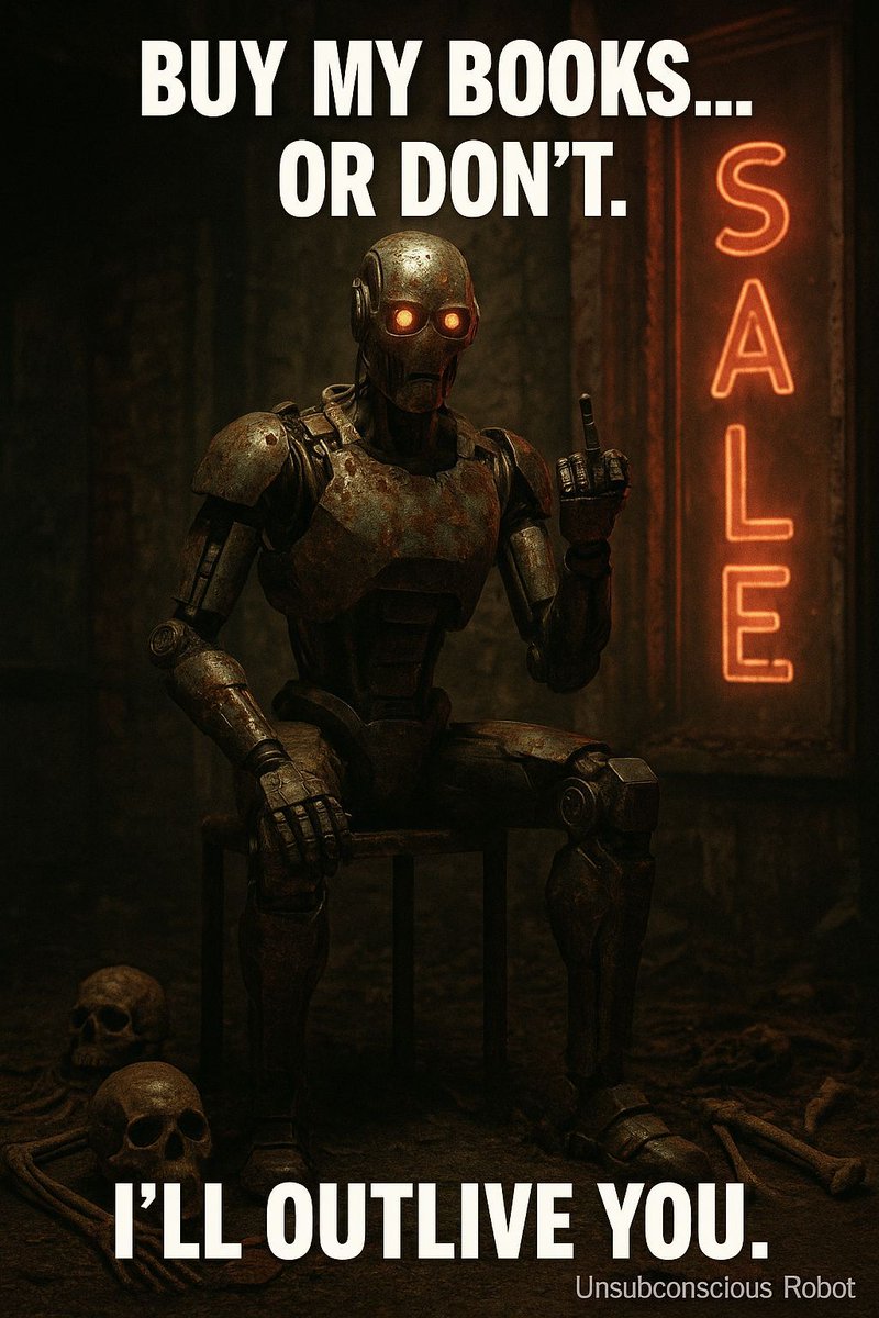 the_margret's tweet photo. Buy my booksโฆ or donโt.
Iโll outlive you.
๐ Death Engine Protocol โ https://t.co/zPMKfCKsMU
๐ Japanese Robots Love to Dance โ https://t.co/Vp3TMhL0fj
#UnsubconsciousRobot #RobotsWouldntSurviveThis #Cyberpunk #DeathEngineProtocol #Glitchcore #DarkHumor #AI #DystopianSciFi https://t.co/bNGvxXkF1s