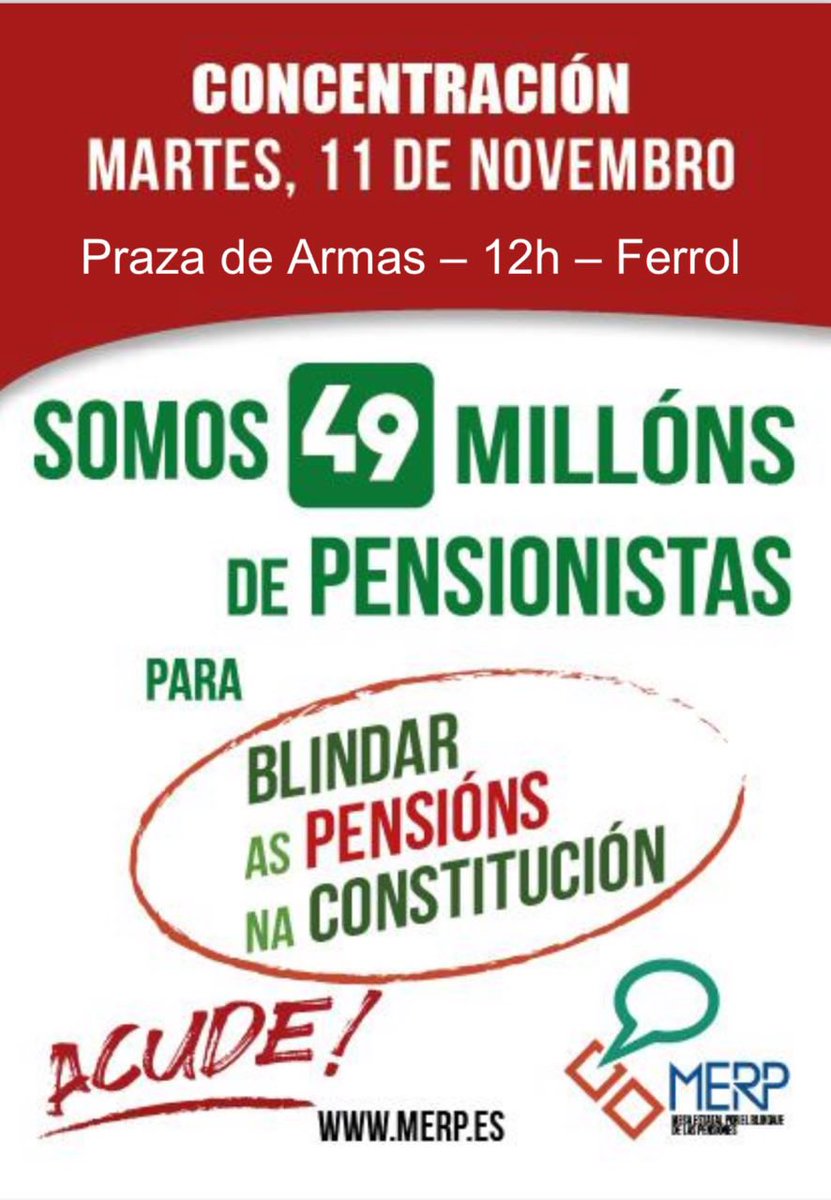 ccd_ferrol's tweet photo. 🗞️ No Ferrol , o martes 11 de Nov, ás 12 h na Praza de Armas, xuntémonos para reivindicar ó  Blindaxe das Pensions na Constitución. #Ferrol #Naron #Fene #Neda 
https://t.co/jHXPMAYHSa https://t.co/e1dIwQW8zS