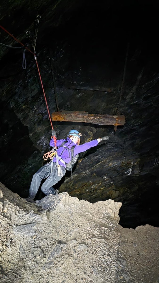 A wonderful shot of one of our abseils, taken by our fantastic trip lead Jeanine! 🖤 💛 #gobelow #adventure #abseil #slatemine #snowdonia