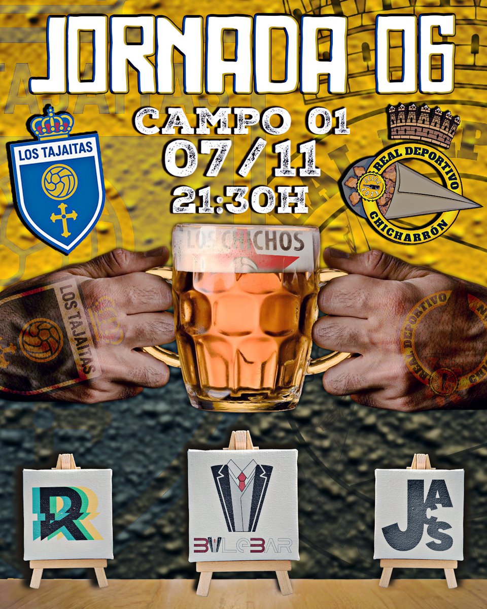 JORNADA 06 <a href="/ligaloschichos/">Liga Los Chichos</a> ⚽✌️

Dios nos cría y ya nos encargamos nosotros de juntarnos 😝🍻

Tenemos encuentro este Viernes ante @los_tajaitas_cf , un equipo que se estrena esta Temporada y quienes disfrutamos fuera de ella, pero ahora toca lo que toca 🏆

Este Viernes 21.30H😎